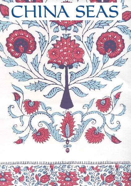 Kalamkari Border Red Burgundy Purple on White Screen Printed Wallpaper | China Seas