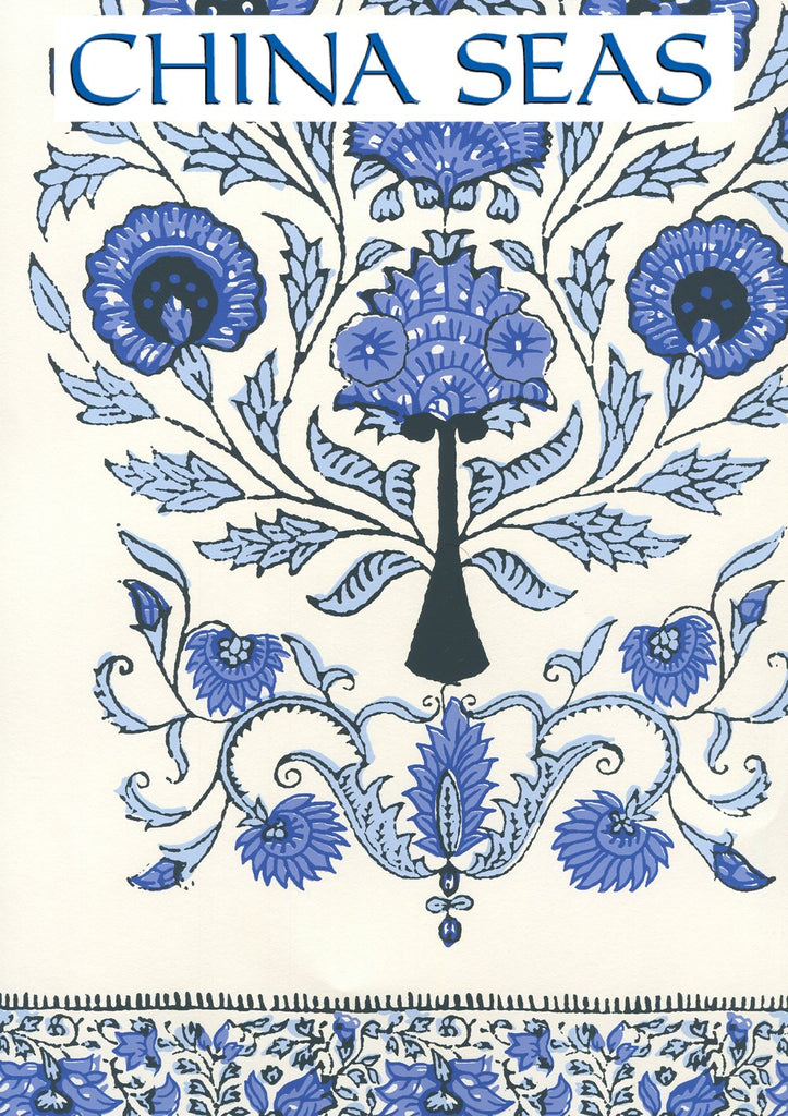 Kalamkari Border Slate Royal Sky Denim Screen Printed Wallpaper | China Seas