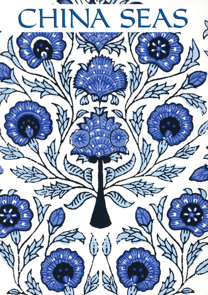 Kalamkari Floral Blues on Almost White Screen Printed Wallpaper | China Seas