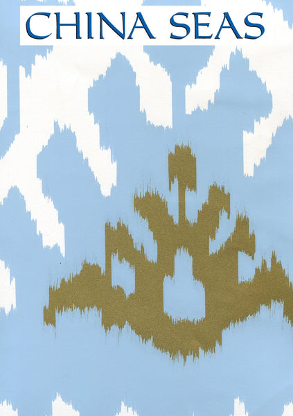 Kazak wallpaper Blue Metallic Gold on White Screen Printed Wallpaper | China Seas