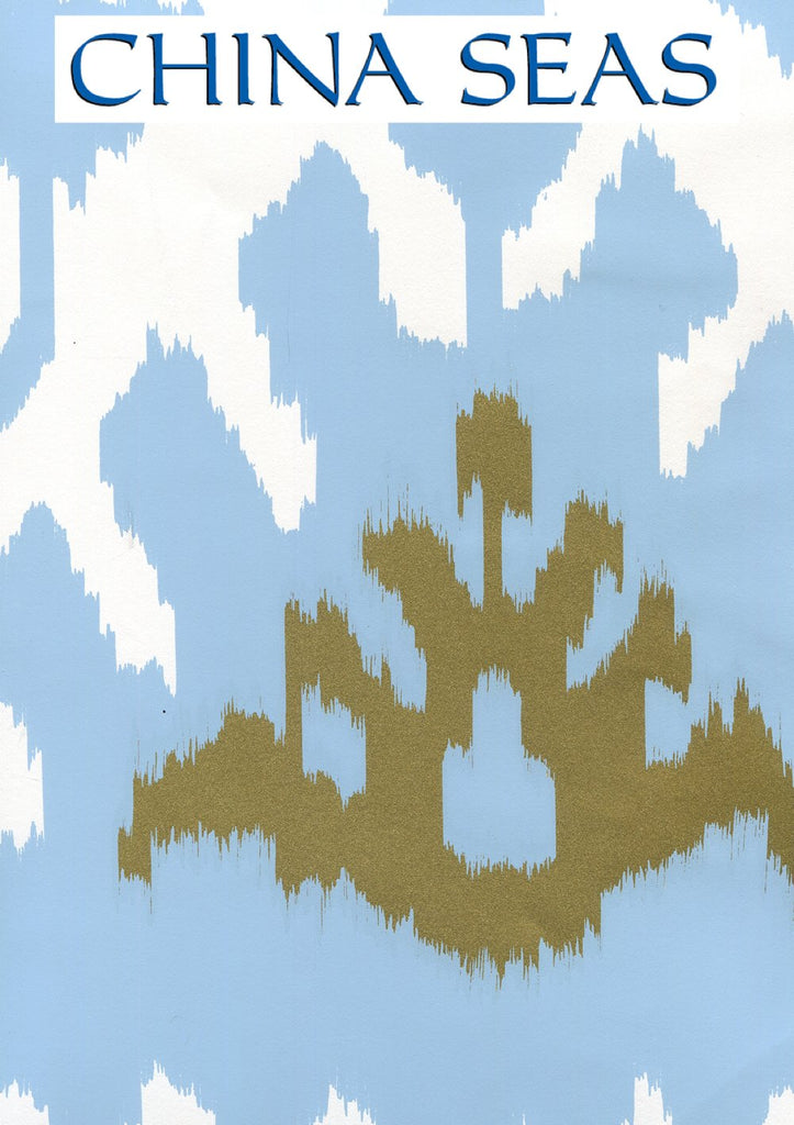 Kazak wallpaper Blue Metallic Gold on White Screen Printed Wallpaper | China Seas
