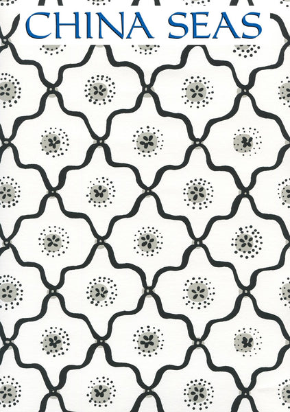 Longfellow Black Grey on White Screen Printed Wallpaper | China Seas