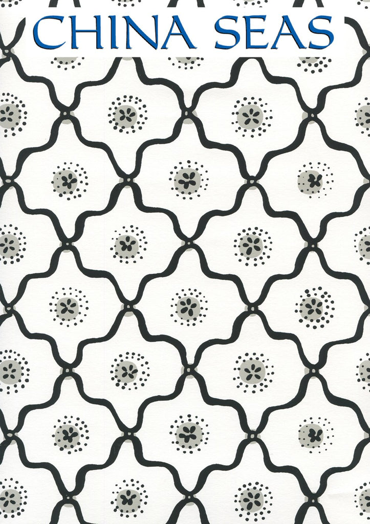 Longfellow Black Grey on White Screen Printed Wallpaper | China Seas