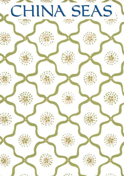 Longfellow Moss Green Taupe on Almost White Screen Printed Wallpaper | China Seas