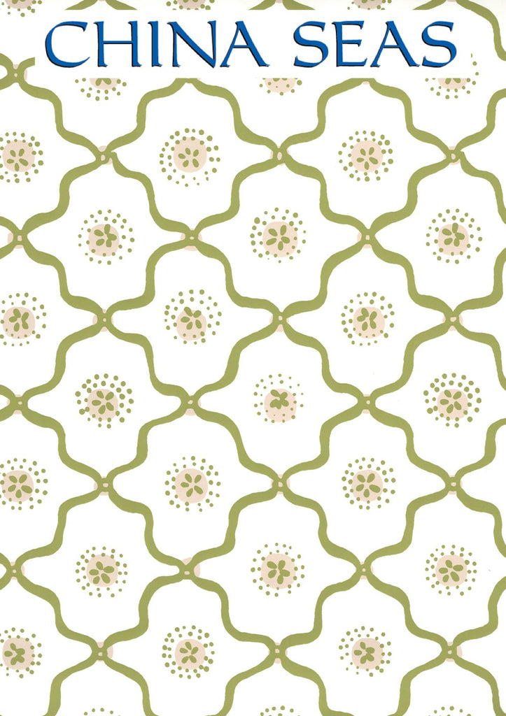 Longfellow Moss Green Taupe on Almost White Screen Printed Wallpaper | China Seas