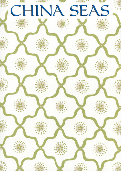 Longfellow Moss Green Taupe on White Screen Printed Wallpaper | China Seas