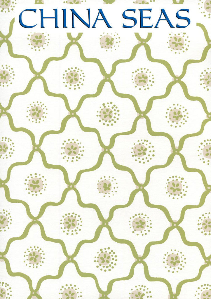 Longfellow Moss Green Taupe on White Screen Printed Wallpaper | China Seas