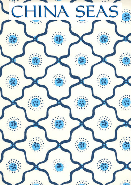 Longfellow Navy French Blue on Almost White Screen Printed Wallpaper | China Seas