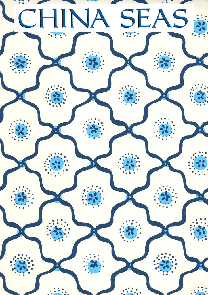 Longfellow Navy French Blue on Almost White Screen Printed Wallpaper | China Seas