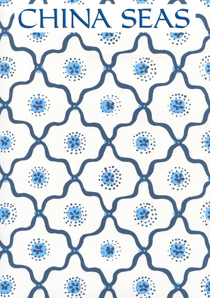 Longfellow Navy French Blue on White Screen Printed Wallpaper | China Seas