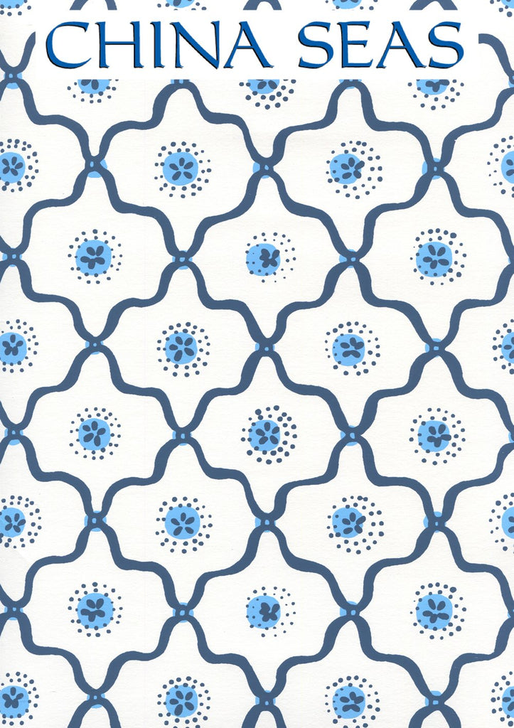 Longfellow Navy French Blue on White Screen Printed Wallpaper | China Seas