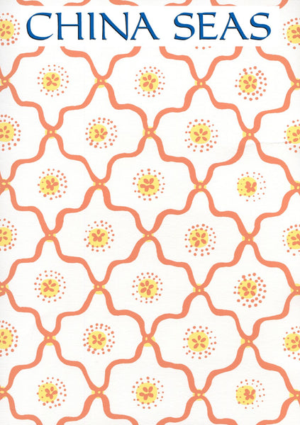 Longfellow Orange Yellow on White Screen Printed Wallpaper | China Seas
