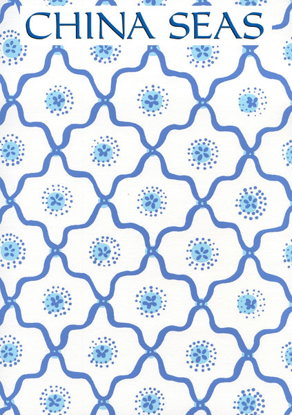 Longfellow Royal New Blue on White Screen Printed Wallpaper | China Seas