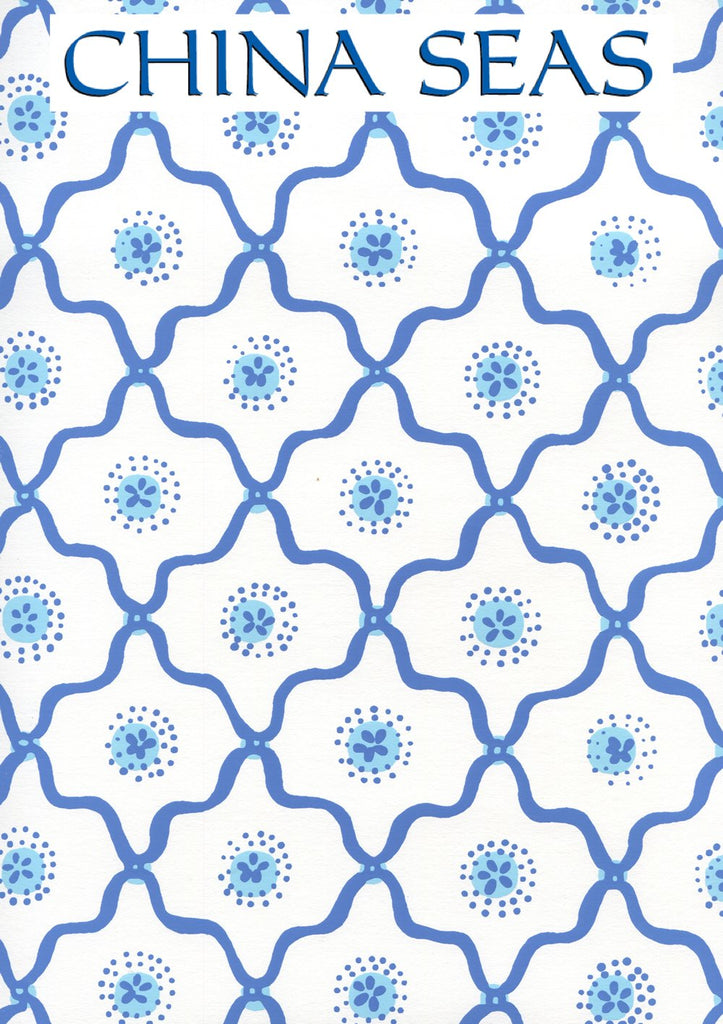 Longfellow Royal New Blue on White Screen Printed Wallpaper | China Seas