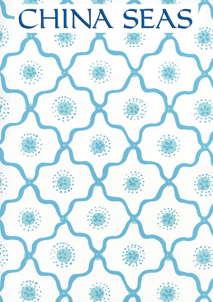 Longfellow Turquoise on White Screen Printed Wallpaper | China Seas