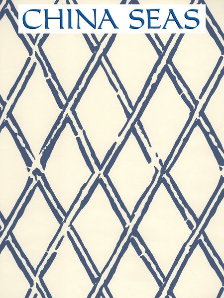 Lyford Diamond Bamboo Navy on Off White Screen Printed Wallpaper | China Seas