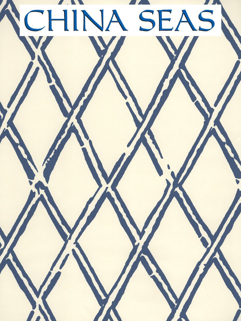 Lyford Diamond Bamboo Navy on Off White Screen Printed Wallpaper | China Seas