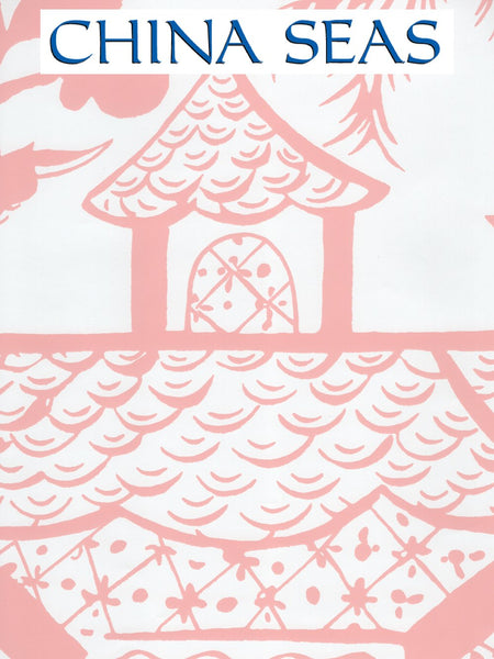 Lyford Pagoda Pink on White Matte Screen Printed Wallpaper | China Seas