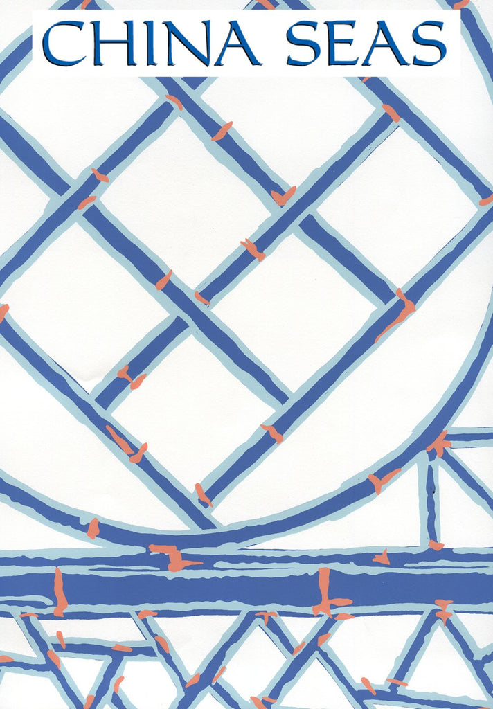 Lyford Trellis New Blue Navy Terracotta Screen Printed Wallpaper | China Seas