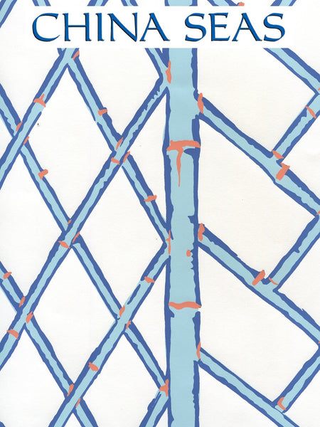 Lyford Trellis New Blue Navy Terracotta Screen Printed Wallpaper | China Seas