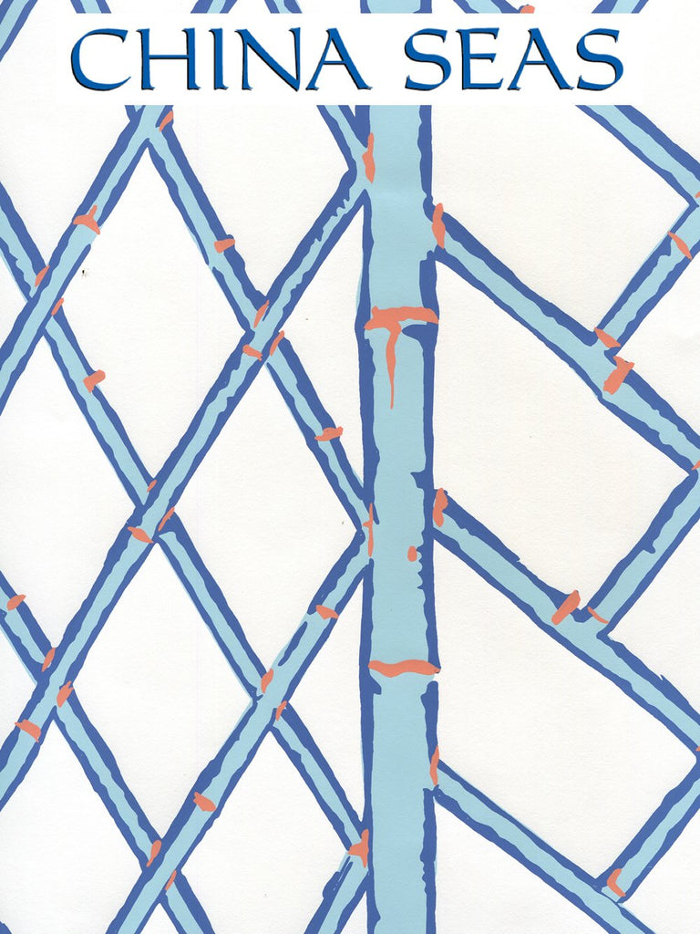 Lyford Trellis New Blue Navy Terracotta Screen Printed Wallpaper | China Seas