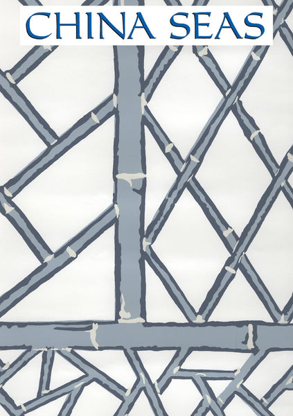Lyford Trellis Slate Cream on White Screen Printed Wallpaper | China Seas