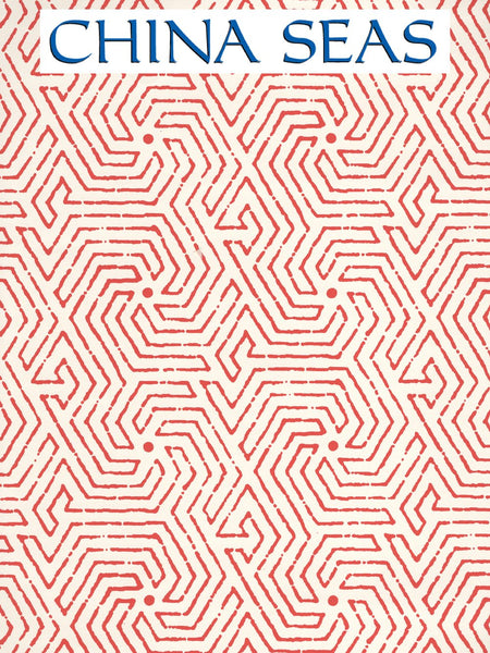 Maze Salmon on Almost White Screen Printed Wallpaper | China Seas