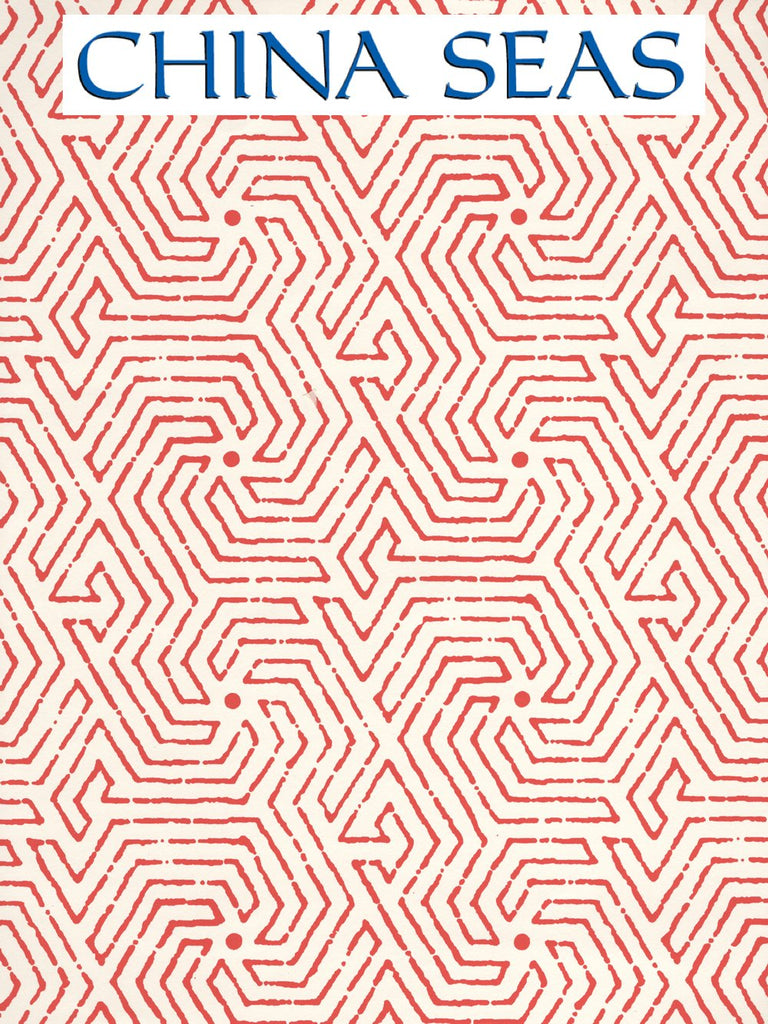 Maze Salmon on Almost White Screen Printed Wallpaper | China Seas