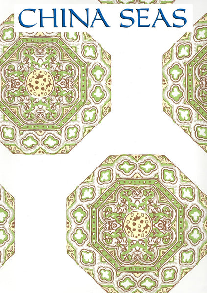 Medallion Fig Cream on White Vinyl Screen Printed Wallpaper | China Seas