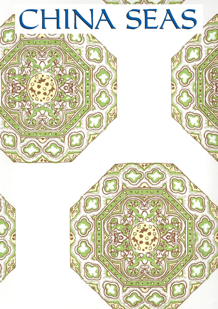 Medallion Fig Cream on White Vinyl Screen Printed Wallpaper | China Seas