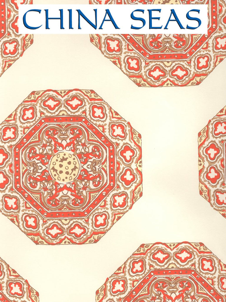 Medallion Melon Camel on Off White Screen Printed Wallpaper | China Seas
