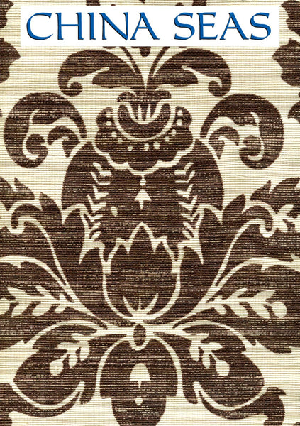 Monty on Cream Grasscloth Brown on Cream Grasscloth  Screen Printed Wallpaper | China Seas