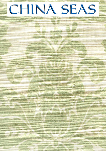 Monty on Cream Grasscloth French Green on Cream Grasscloth  Screen Printed Wallpaper | China Seas
