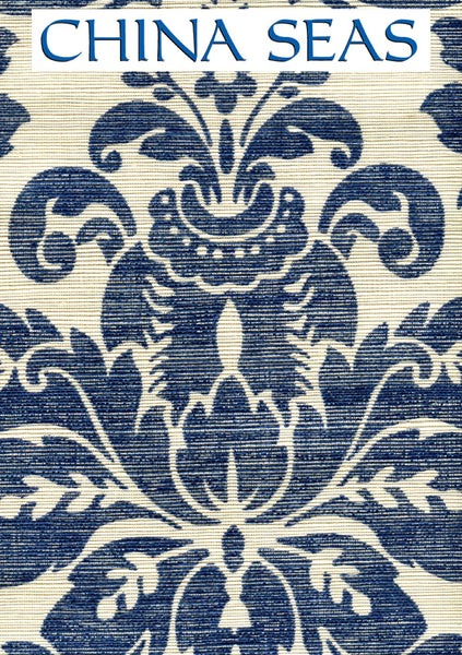 Monty on Cream Grasscloth Navy on Cream Grasscloth  Screen Printed Wallpaper | China Seas