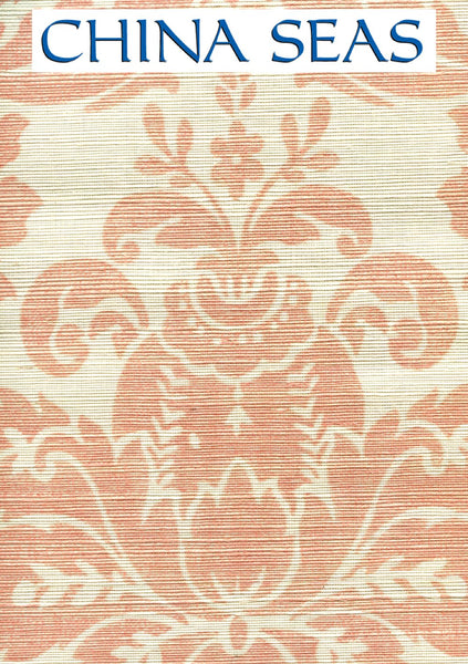 Monty on Cream Grasscloth Pale Shrimp on Cream Grasscloth  Screen Printed Wallpaper | China Seas