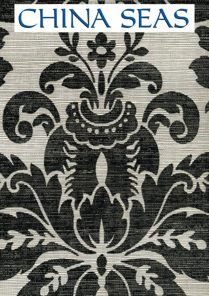 Monty on Silver Grasscloth Black on Silver Grasscloth Screen Printed Wallpaper | China Seas