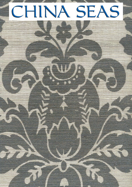 Monty on Silver Grasscloth Gray on Silver Grasscloth Screen Printed Wallpaper | China Seas