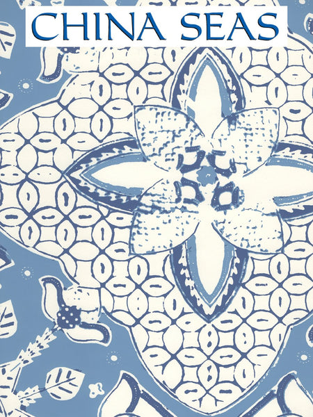 New Batik Pacific Blue New Navy on Almost White Screen Printed Wallpaper | China Seas