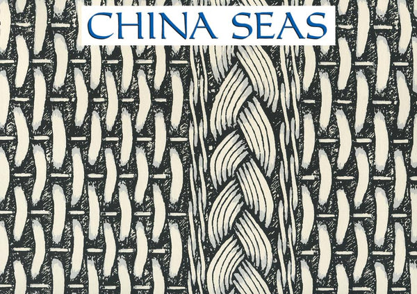 Newport Rattan Black Gray on Off White Paper Screen Printed Wallpaper | China Seas