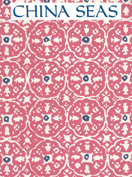 Nitik II Magenta Navy on Almost White Screen Printed Wallpaper | China Seas