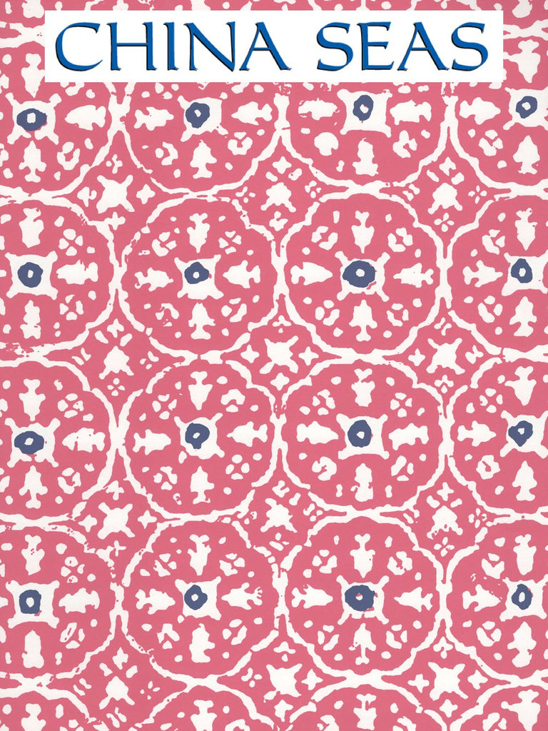 Nitik II Magenta Navy on White Screen Printed Wallpaper | China Seas