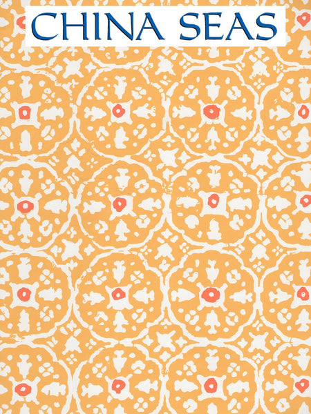 Nitik II New Yellow Salmon on White Patent Vinyl Screen Printed Wallpaper | China Seas