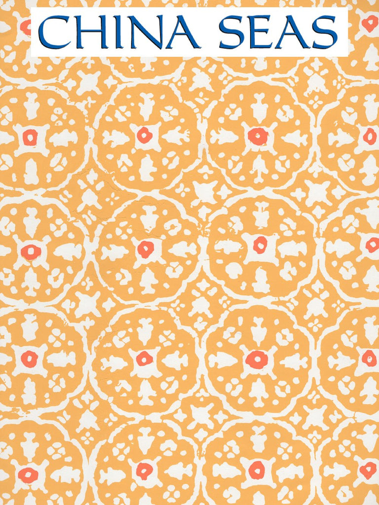 Nitik II New Yellow Salmon on White Patent Vinyl Screen Printed Wallpaper | China Seas