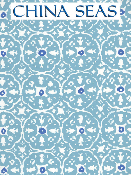 Nitik II Sky Blue on White Screen Printed Wallpaper | China Seas