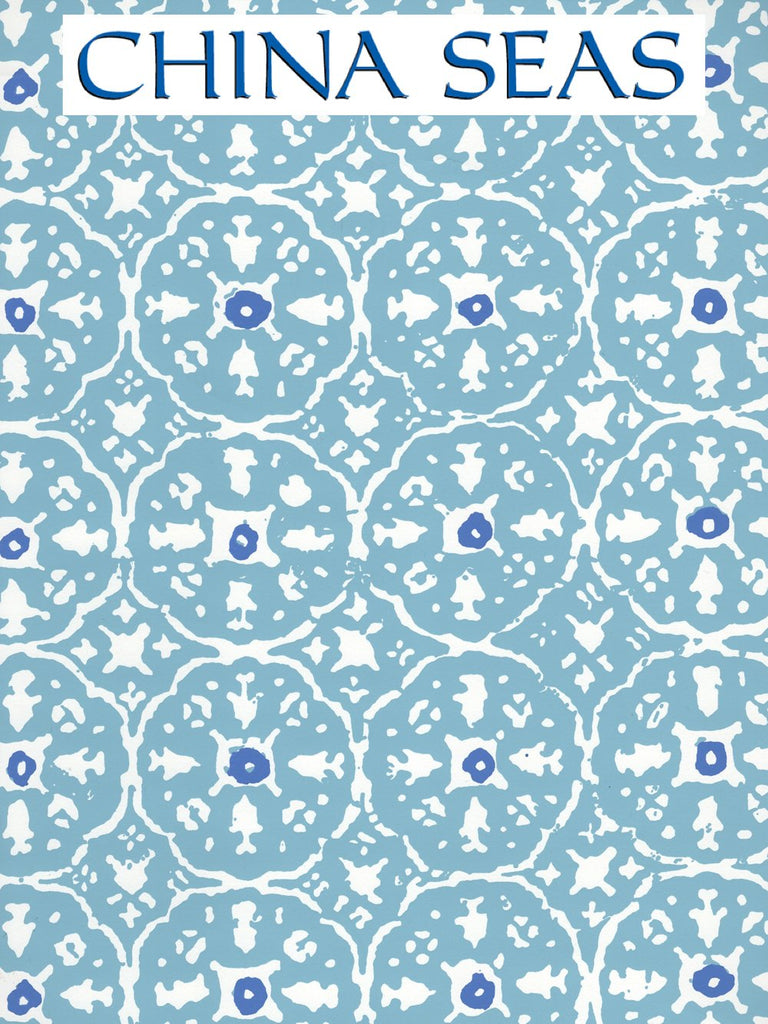 Nitik II Sky Blue on White Screen Printed Wallpaper | China Seas