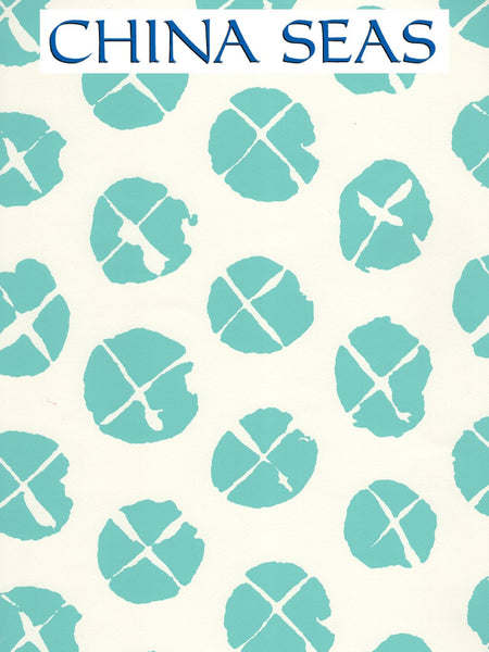 Obi II Turquoise on Almost White Screen Printed Wallpaper | China Seas
