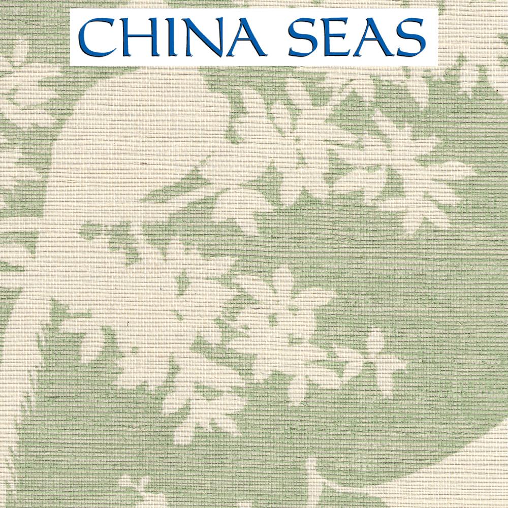 Paradise Background Celadon on Beige Grasscloth Screen Printed Wallpaper | China Seas