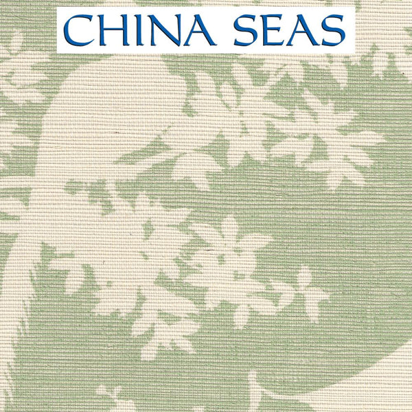 Paradise Background Celadon on Beige Grasscloth Screen Printed Wallpaper | China Seas