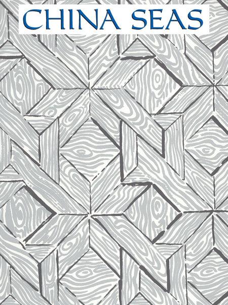 Parquetry Gray Charcoal on White Screen Printed Wallpaper | China Seas