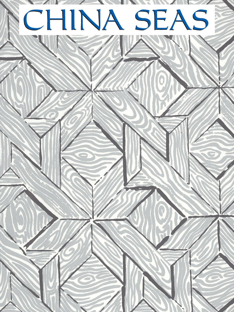 Parquetry Gray Charcoal on White Screen Printed Wallpaper | China Seas